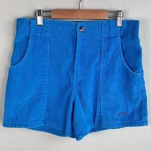 OP Ocean Pacific Aqua Bright Blue Corduroy High Waisted Vintage Shorts
